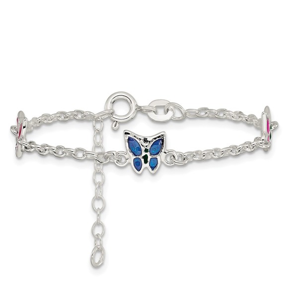 925 Sterling Silver Multi-color Enamel Butterfly 6" Children's Bracelet - Picture 3 of 7